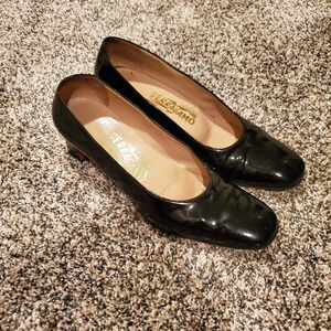 Salvatore Ferragamo Black Patent Leather Heels 7B